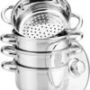 Casseroles Casseroles à Vapeur Set 5 Pièces I Marmite Panier Vapeur Couvercle Ø 22 Cm - 2,5L Inox I Cuiseur Vapeur Riz Cuiseur Vapeur Légumes Cuiseur Vapeur Poissons Et Viandes I Sain Savoureux Économique