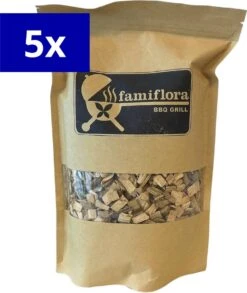 Famiflora BBQ Smoke Chips - Bois De Hêtre - 8500ML (5 Pièces De 1700ML) - Bois à Fumer Idéal Pour Le Porc Et Le Bœuf Avec Une Saveur De Fumée Légèrement épicée !