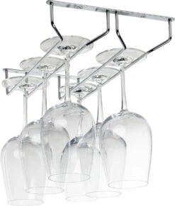 Support De Verre à Vin Copa 2 Rails - Largeur 34,4 Cm - Métal Chromé - Casier à Verre