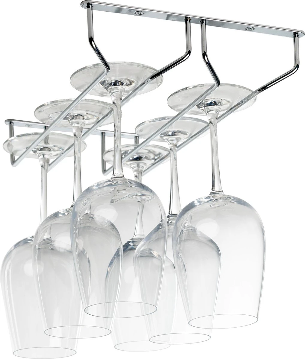 Support De Verre à Vin Copa 2 Rails - Largeur 34,4 Cm - Métal Chromé - Casier à Verre 1 Support De Verre à Vin Copa 2 Rails - Largeur 34,4 Cm - Métal Chromé - Casier à Verre