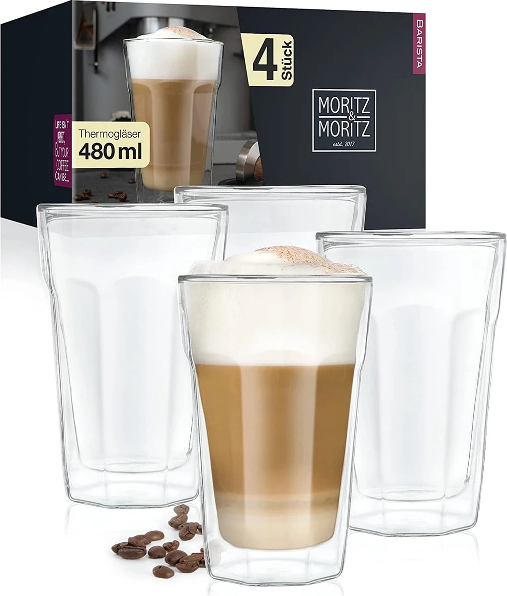 Set De Verres 4 X 480 Ml Verres à Latte Macchiato à Double Paroi - Verres à Double Paroi Pour Café, Thé, Long Drinks Ou Dessert - Passent Au Lave-vaisselle 1 Set De Verres 4 X 480 Ml Verres à Latte Macchiato à Double Paroi - Verres à Double Paroi Pour Café, Thé, Long Drinks Ou Dessert - Passent Au Lave-vaisselle
