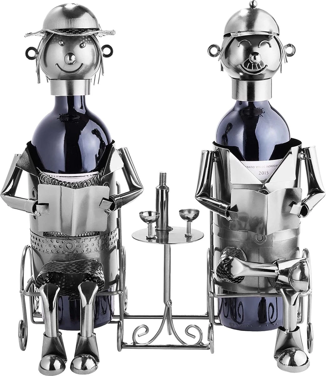 Brubaker Porte-bouteille Couple Sculpture En Métal Cadeau Avec Carte-cadeau 1 Brubaker Porte-bouteille Couple Sculpture En Métal Cadeau Avec Carte-cadeau