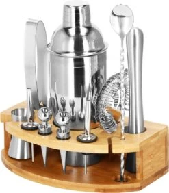 Ensemble De Cocktails Set | Set De 12 Shakers à Cocktail | Y Compris Support En Bamboe Et Emballage Cadeau | ACIER INOXYDABLE | Couleur Argent -Cuisine Fournitures Magasin 1052x1200 2