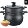 Cuisson Des FC | Couscous XL | Couscoussier | 8L | Revêtement En Marbre | Couvercle En Verre | Induction | 24Ø