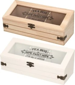 Excellent Houseware Set De 2x Boîtes à Thé/coffres à Thé En Bois Marron/blanc Avec 3 Compartiments 24 X 9 X 9 Cm