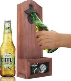 Décapsuleur Avec Bac De Récupération - Ouvre-bière - Décapsuleur Mural - Décapsuleur - Boisson à L'intérieur Et à L'extérieur - Bois Brun - Acier Inoxydable -Cuisine Fournitures Magasin 1058x1200 3