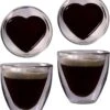 Celissimo By Feelino, 2 X 80 Ml, Forme De Cœur à Double Paroi, Verre à Expresso Et à Liqueur, Verres Thermo Nobles à Effet Flottant, Pour La Fête Des Mères, La Saint-Valentin