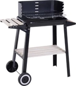 Station De Grillades Sur Chariot Outsunny Barbecue Autoportant Avec Pare-vent 2 X étagère Réglable En Hauteur 846-032
