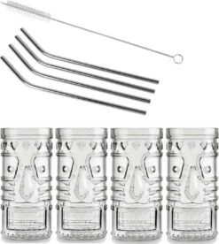 4x Verres à Verres à Cocktail / Verres Mai Tai Transparents 490 Ml - Y Compris 4x Pailles Réutilisables En Acier Inoxydable