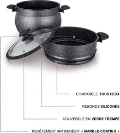 Royalty Line Couscous Pan - Cuiseur Vapeur - 9 Litres - Pour Tous Feux - Couscoussier Avec Poignées Froides - Aluminium - Cuiseur Vapeur Riz Et Légumes Avec Couvercle En Verres - Zwart -Cuisine Fournitures Magasin 1077x1200 1