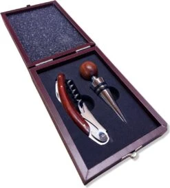 Coffret Cadeau Vin De Luxe - Coffret En Bois De Cerisier Avec Accessoires En Acier Inoxydable - Coffret Cadeau Vin Avec Tire-bouchon Et Bouchon à Vin