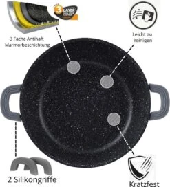 Clifter Casserole / Low Pan / Plat De Service - Revêtement En Marbre - Avec Poignées Amovibles En Silicone - Acier Inoxydable - 28cm -Cuisine Fournitures Magasin 1088x1200 1