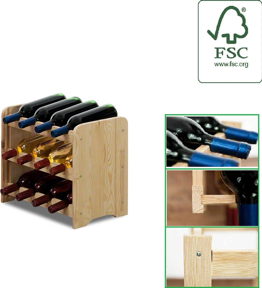 Casier à Vin - 38x42x26,5 Cm (LxlxP) - Bois Massif - 12 Bouteilles - Casier à Bouteilles Modulaire Et Empilable - Porte-bouteilles Debout 1 Casier à Vin - 38x42x26,5 Cm (LxlxP) - Bois Massif - 12 Bouteilles - Casier à Bouteilles Modulaire Et Empilable - Porte-bouteilles Debout