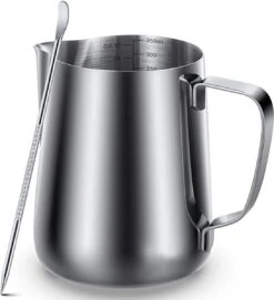 House Of Husk® Pot à Lait Avec Art Pen - Pichet Mousseur à Lait - Argent - Pot à Lait - Pichet à Lait - Acier Inoxydable - Pot à Lait Barista - 350 Ml - Avec Stylo Latte Art