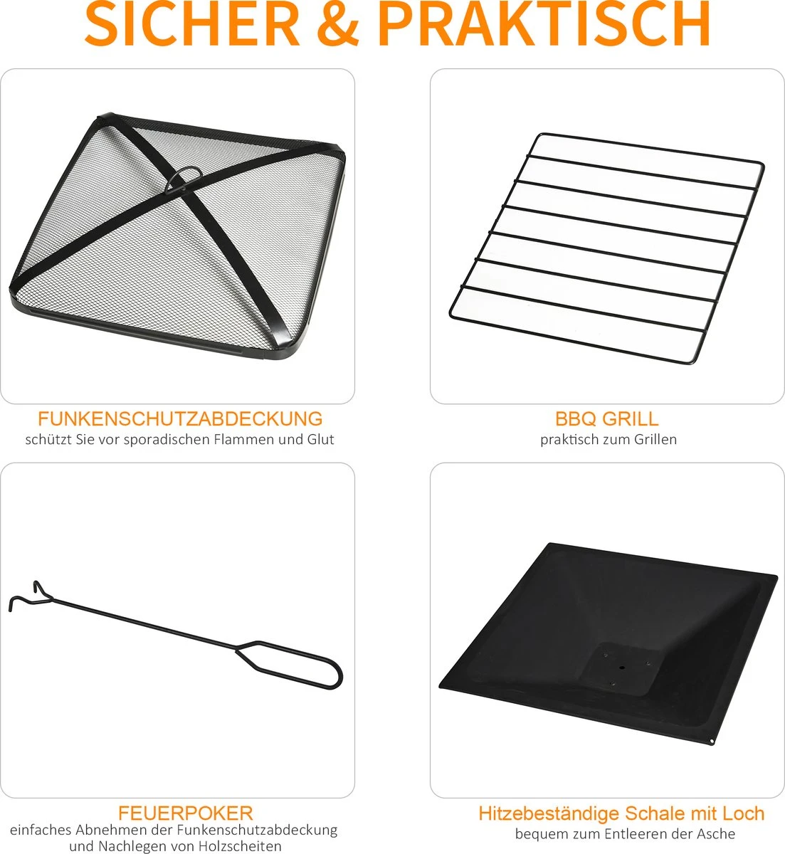 Outsunny 3-en-1 Brasero Brasero Avec Grille De Protection Contre Les étincelles Barbecue De Jardin Noir 842-170 8 Outsunny 3-en-1 Brasero Brasero Avec Grille De Protection Contre Les étincelles Barbecue De Jardin Noir 842-170 – Image 8