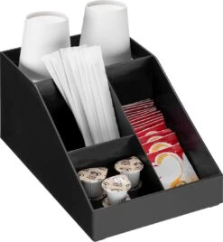 Navaris Pour Accessoires De Café - Récipient Pour Sucre, Lait Et Sachets De Thé - Avec 4 Compartiments - Pour La Maison Ou Le Bureau - Zwart
