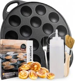 Poffertjespan - Inc. Flacon Doseur Gratuit, Pinceau, Fourchette - Convient à Tous Les Poêles - Machine à Poffertjes - Poffertjes Poêle à Induction - Poffertjes Poêle électrique