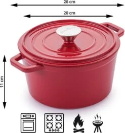 Rosmarino - Poêle En Fonte - Rouge - Ø20cm - 1,8 Litre - Poêle à Frire - 100% Sans PFAS & PFOA - Émail - Convient à Toutes Les Sources De Chaleur -Cuisine Fournitures Magasin 1122x1200 2