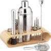 Relaxdays Cocktail Set 11-piece - Cocktail Shaker Set - With Bamboo Stand - Inox