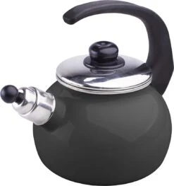 Bouilloire Sifflante Silésie Faite Main émail Gris Foncé 2,2 Litres - Bouilloire - Convient à Toutes Les Sources De Chaleur - Fabrication Artisanale - Gris Rétro