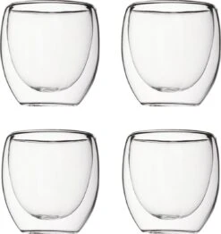 Verre à Expresso Krumble - Verres à Double Paroi - Set De 4 - 80 Ml - Verres à Expresso - Tasses à Expresso - Tasses à Café - Passe Au Lave-vaisselle - 8,8 X 8,8 X 14,5 Cm