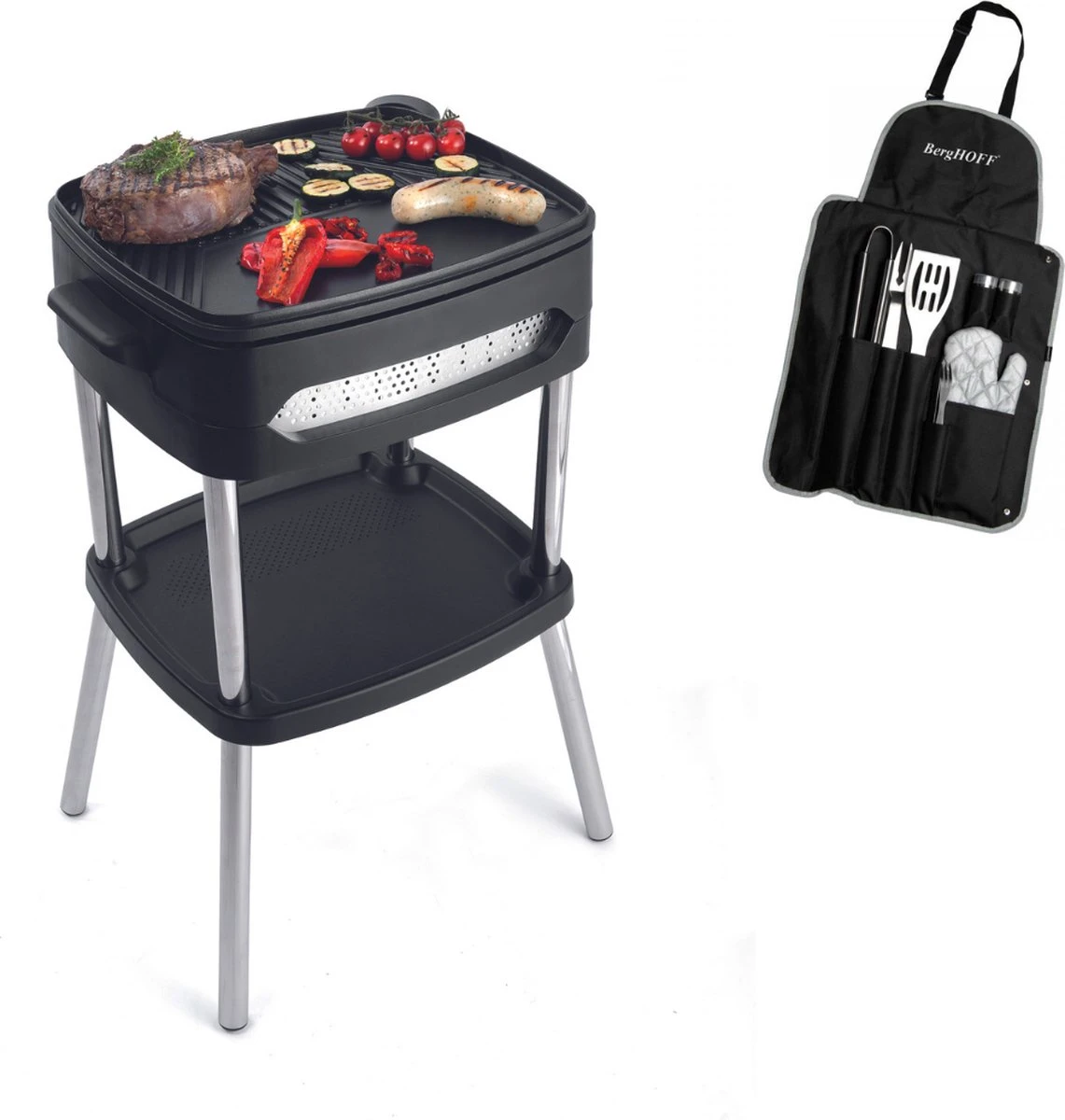 FRITEL Barbecue électrique/grill De Table BBQ 3256 + BERGHOFF Ensemble Barbecue 9 Pièces En Tablier Cubo Line 1 FRITEL Barbecue électrique/grill De Table BBQ 3256 + BERGHOFF Ensemble Barbecue 9 Pièces En Tablier Cubo Line
