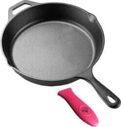 Poêle En Fonte De 12 Pouces Avec Revêtement En émail Noir Mat - Supports En Silicone Résistant à La Chaleur Inclus. Idéal Pour Une Utilisation Intérieure Et Extérieure, Passe Au Four.