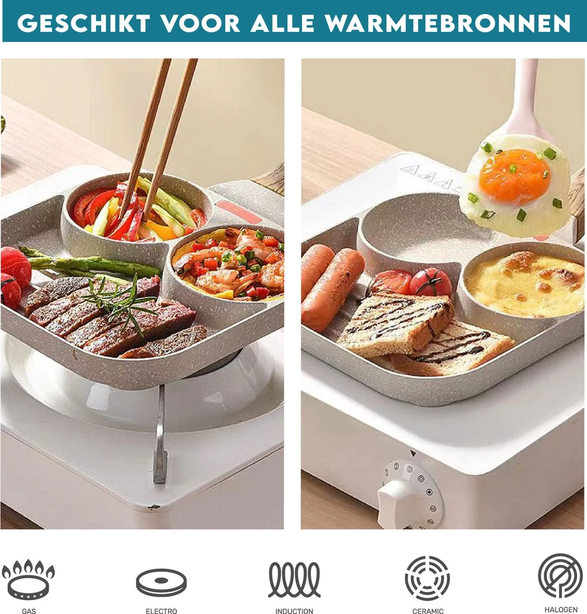 Vitasa Pancake Pan Induction - Pancake Pan - Egg Pan - Omelette Pan - Omelette Maker - Pancake Maker - Revêtement Antiadhésif - Toutes Sources De Chaleur - 3 Compartiments - Spatule Incluse 8 Vitasa Pancake Pan Induction - Pancake Pan - Egg Pan - Omelette Pan - Omelette Maker - Pancake Maker - Revêtement Antiadhésif - Toutes Sources De Chaleur - 3 Compartiments - Spatule Incluse – Image 8