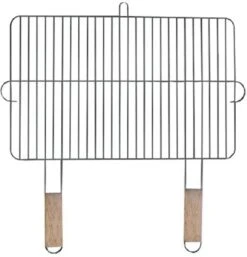 Grille De Gril 54x34cm Avec 2 Poignées En Bois, Grille De Gril En Acier Chromé Grille De Rechange Pour Fixation De Gril