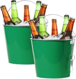 2x Seaux à Glace/seau à Bière Métal Vert - 6L - Seaux à Boissons - Refroidisseurs à Boissons - Refroidisseurs à Seaux à Vin