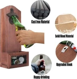 Décapsuleur Avec Bac De Récupération - Ouvre-bière - Décapsuleur Mural - Décapsuleur - Boisson à L'intérieur Et à L'extérieur - Bois Brun - Acier Inoxydable -Cuisine Fournitures Magasin 1158x1200