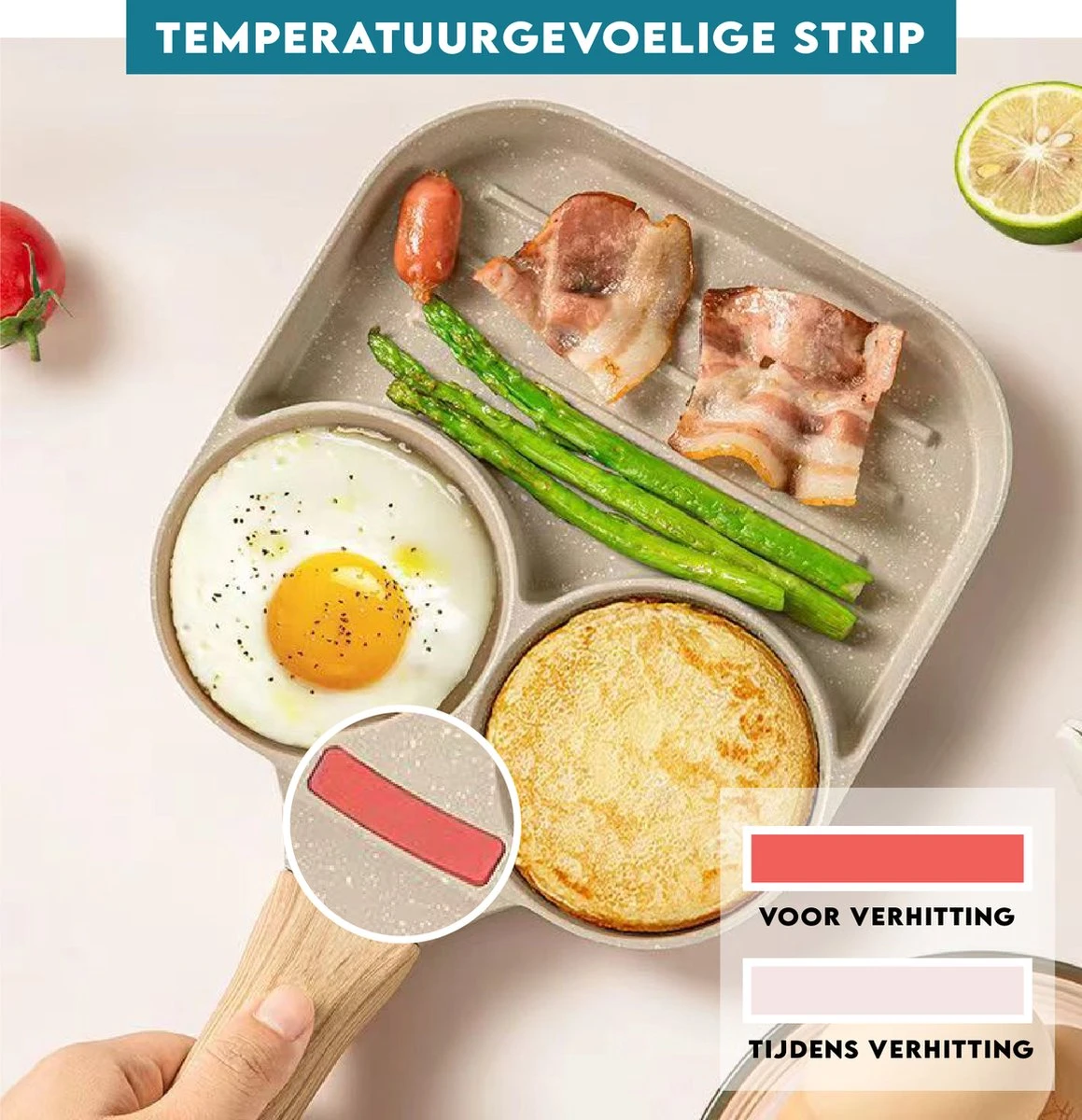 Vitasa Pancake Pan Induction - Pancake Pan - Egg Pan - Omelette Pan - Omelette Maker - Pancake Maker - Revêtement Antiadhésif - Toutes Sources De Chaleur - 3 Compartiments - Spatule Incluse 4 Vitasa Pancake Pan Induction - Pancake Pan - Egg Pan - Omelette Pan - Omelette Maker - Pancake Maker - Revêtement Antiadhésif - Toutes Sources De Chaleur - 3 Compartiments - Spatule Incluse – Image 4