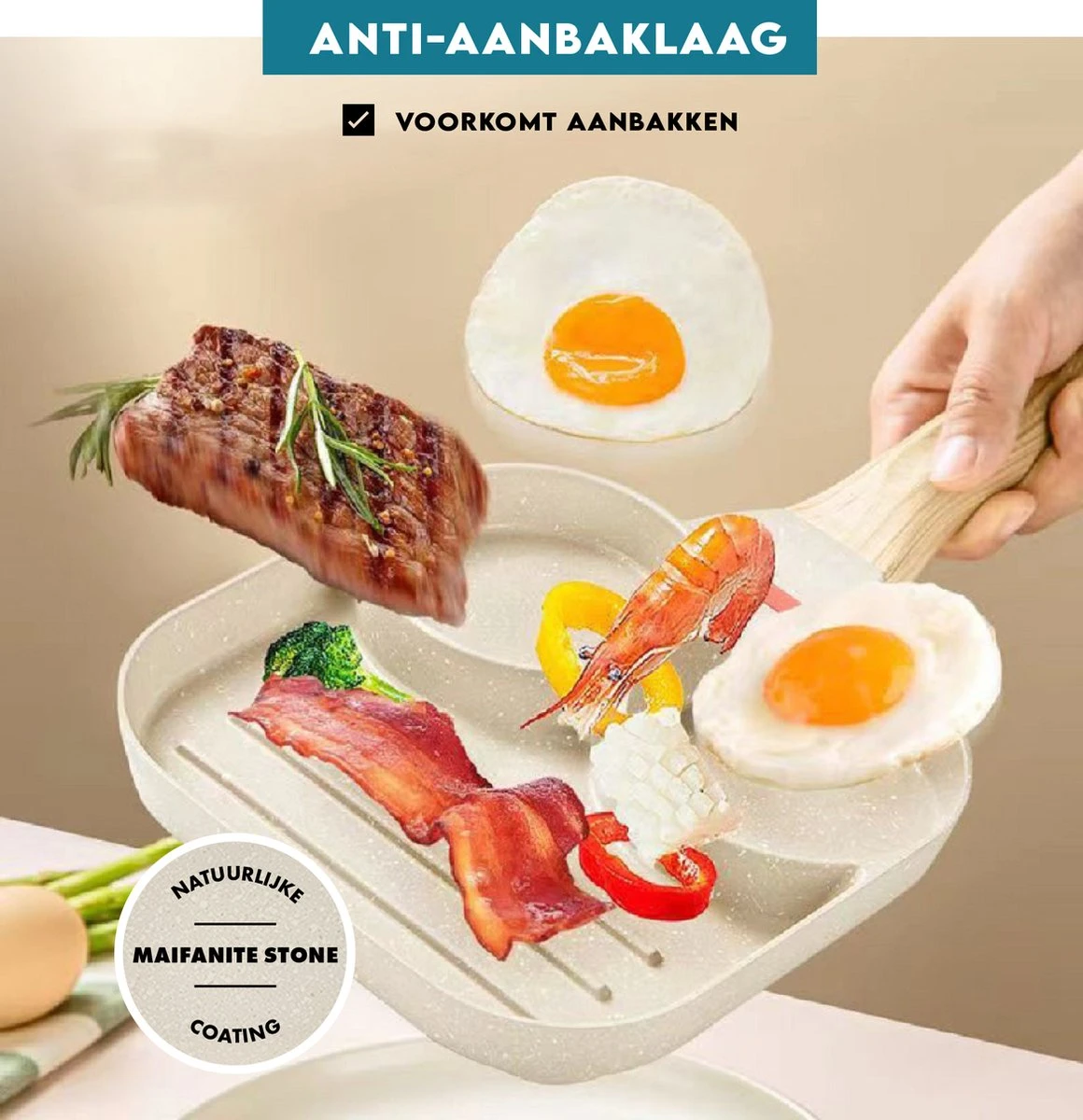 Vitasa Pancake Pan Induction - Pancake Pan - Egg Pan - Omelette Pan - Omelette Maker - Pancake Maker - Revêtement Antiadhésif - Toutes Sources De Chaleur - 3 Compartiments - Spatule Incluse 5 Vitasa Pancake Pan Induction - Pancake Pan - Egg Pan - Omelette Pan - Omelette Maker - Pancake Maker - Revêtement Antiadhésif - Toutes Sources De Chaleur - 3 Compartiments - Spatule Incluse – Image 5