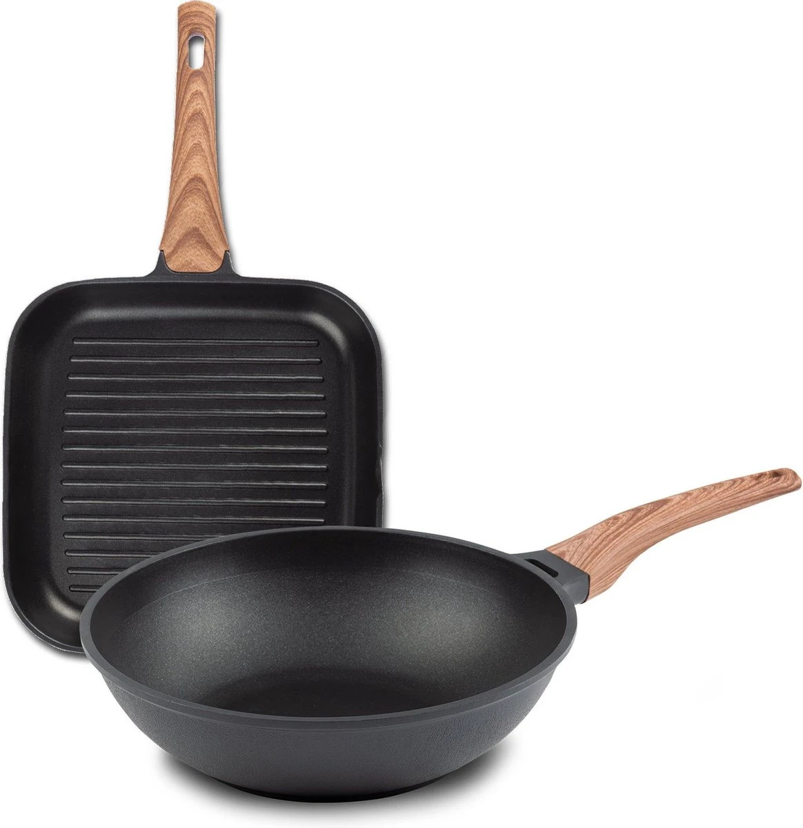 Poêle Grill Rosmarino Black Line 28cm & Poêle Wok 30cm - 100% Sans PFAS & PFOA - Fonte D'aluminium - Revêtement Minéral Antiadhésif - Poignée Ergonomique - Convient à Toutes Les Sources De Chaleur & Lave-vaisselle 1 Poêle Grill Rosmarino Black Line 28cm & Poêle Wok 30cm - 100% Sans PFAS & PFOA - Fonte D'aluminium - Revêtement Minéral Antiadhésif - Poignée Ergonomique - Convient à Toutes Les Sources De Chaleur & Lave-vaisselle