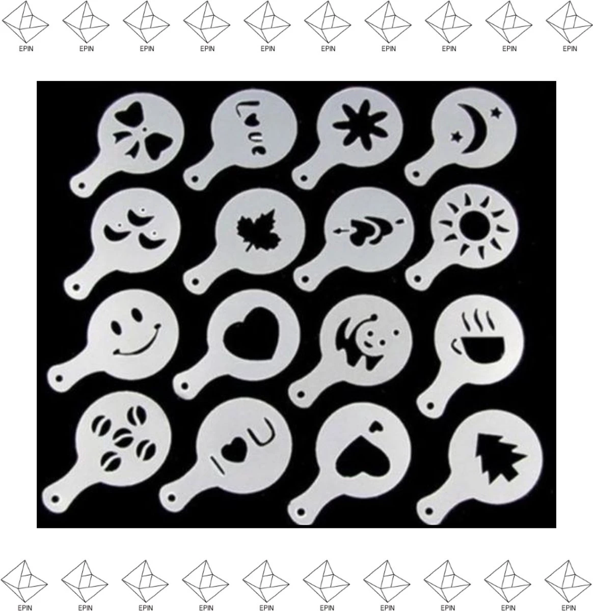 Epin 3D - Gabarit Cappuccino - Set Barista Réutilisable - Gabarits Cacao - 16 Pcs 1 Epin 3D - Gabarit Cappuccino - Set Barista Réutilisable - Gabarits Cacao - 16 Pcs