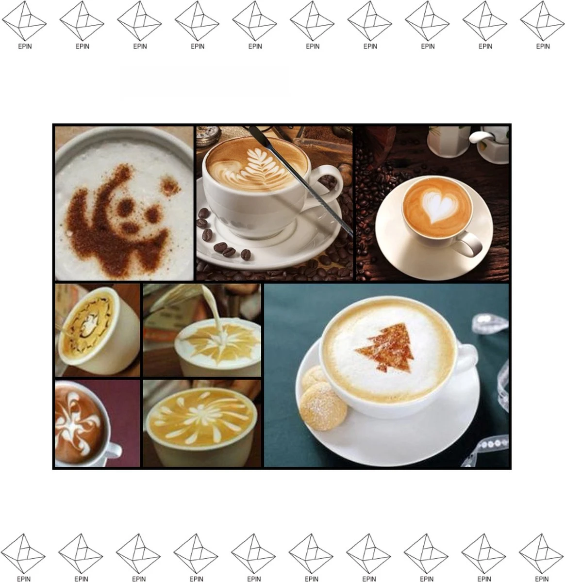 Epin 3D - Gabarit Cappuccino - Set Barista Réutilisable - Gabarits Cacao - 16 Pcs 2 Epin 3D - Gabarit Cappuccino - Set Barista Réutilisable - Gabarits Cacao - 16 Pcs – Image 2