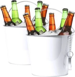 2x Seaux à Glace/seau à Bière Métal Blanc - 6L - Seaux à Boissons - Refroidisseurs à Boissons - Refroidisseurs à Seaux à Vin