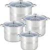 Batterie De Cuisine 8 Pièces En Acier Inoxydable Royal Swiss Deep - Faitout, 22 Cm (6,5 L) - 24 Cm (8,0 L) - 26 Cm (10,0 L) - 28 Cm (12,5 L)