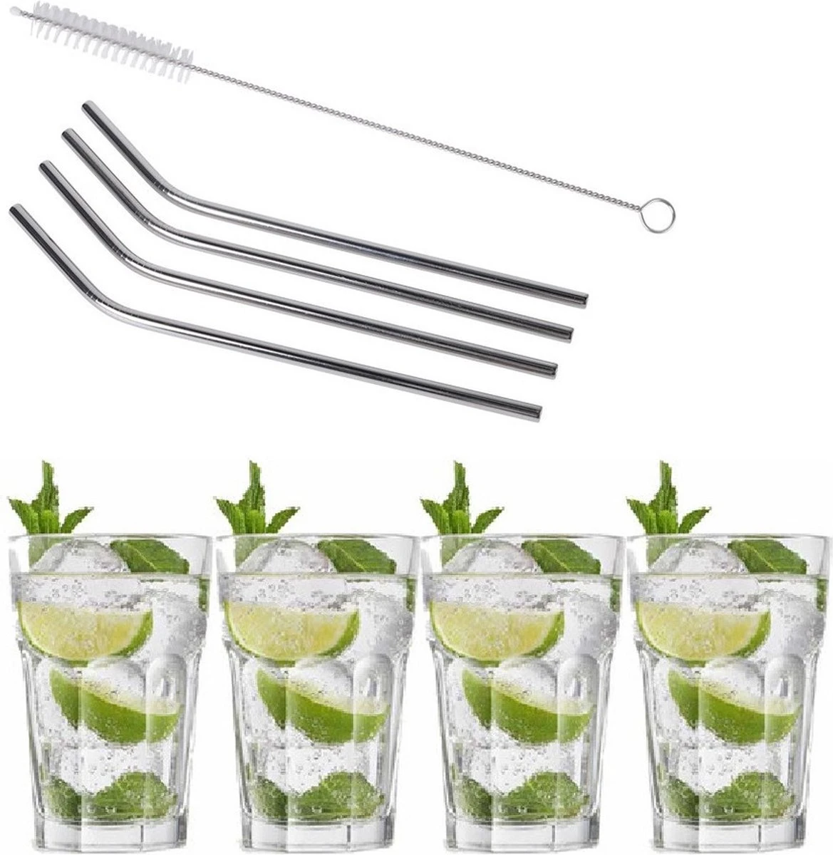 4x Verres à Verres à Cocktail / Verres à Mojito Transparents 410 Ml - Y Compris 4x Pailles Réutilisables En Acier Inoxydable 1 4x Verres à Verres à Cocktail / Verres à Mojito Transparents 410 Ml - Y Compris 4x Pailles Réutilisables En Acier Inoxydable