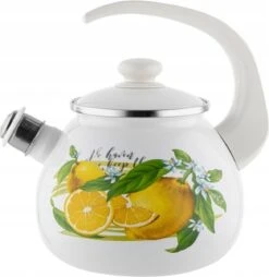 Bouilloire Sifflante Emalia Lemon émail Blanc / Jaune 2,5 Litres - Bouilloire - Convient à Toutes Les Sources De Chaleur