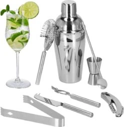 Ensemble De Cocktails Set | Set De 8 Shakers à Cocktail | Y Compris Support En Bamboe Et Emballage Cadeau | ACIER INOXYDABLE | Couleur Argent -Cuisine Fournitures Magasin 1171x1200 5