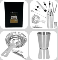 Ensemble De Cocktails Set | Set De 12 Shakers à Cocktail | Y Compris Support En Bamboe Et Emballage Cadeau | ACIER INOXYDABLE | Couleur Argent -Cuisine Fournitures Magasin 1172x1200 4