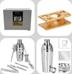 Ensemble De Cocktails Set | Set De 8 Shakers à Cocktail | Y Compris Support En Bamboe Et Emballage Cadeau | ACIER INOXYDABLE | Couleur Argent -Cuisine Fournitures Magasin 1172x1200 5