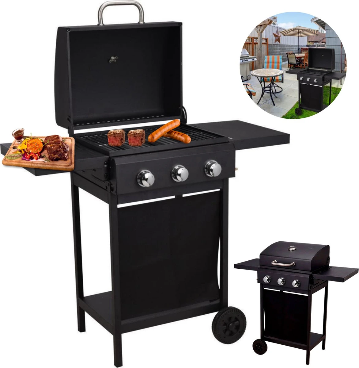 Barbecue à Gaz Cheqo® Avec Brûleurs - BQQ - 106 X 53 X H102 Cm - Mobile De Cuisine D'extérieur - 2 Tables D'appoint - Thermomètre - Métal Enduit De Poudre - 14,7 Kg - Sans Tuyau Ni Régulateur De Pression - Titre Par Défaut 1 Barbecue à Gaz Cheqo® Avec Brûleurs - BQQ - 106 X 53 X H102 Cm - Mobile De Cuisine D'extérieur - 2 Tables D'appoint - Thermomètre - Métal Enduit De Poudre - 14,7 Kg - Sans Tuyau Ni Régulateur De Pression - Titre Par Défaut