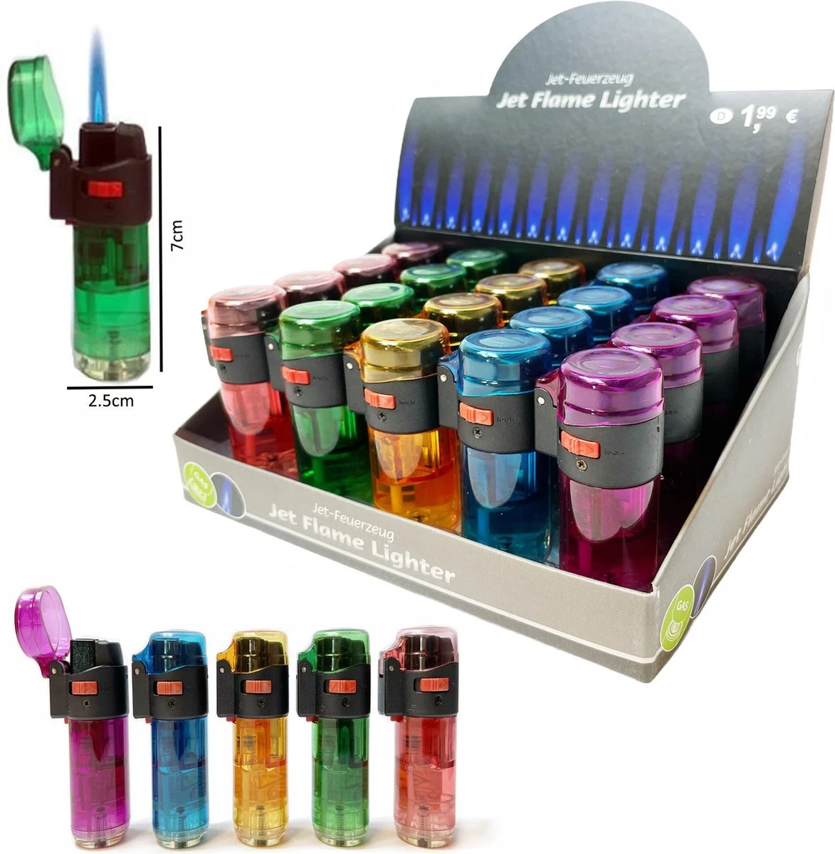 Briquets Transparents Jet Flame - Briquet Storm - Briquets Turbo - Présentoir De 20 Pièces - Rechargeable 1 Briquets Transparents Jet Flame - Briquet Storm - Briquets Turbo - Présentoir De 20 Pièces - Rechargeable