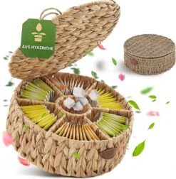 Boîte à Thé Pour Sachets De Thé, Compartiments Radiaux Extra Larges, Boîte De Rangement Ronde Pour Sachets De Thé, Organisateur, Boîte, Stockage De Thé En Jacinthe, Choisissez Votre Modèle