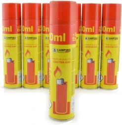 TronicXL 8x Briquet Gaz à Recharger, Gaz Butane Pour Brûleurs Flamme Ours, Briquets Tempête, Briquet Bâton, Jet Flamme, Briquet, Recharge Gaz, Cartouches Avec Adaptateur, Flacon Recharge 300ml