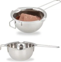 Relaxdays 2 X Melting Pot Inox - Poêle Au Bain Marie - Ø 11 Cm - Argent - Métal - Fondant