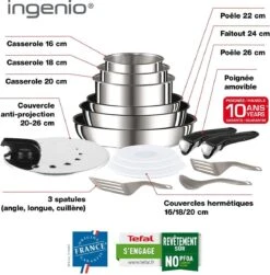 Ingenio Preference Set De Casseroles 15 Pièces L94096, Revêtement Antiadhésif, Acier Inoxydable
