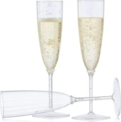 Decorline - 48 X Verres à Champagne En Plastique à Usage Multiple De Transparent, Verres à Pied Flûte à Champagne En Plastique Pour Mariages, Célébrations Et Fêtes, Set - Lot De 48 - Transparent